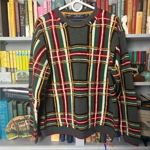 Vintage Tommy Hilfiger 90s knit Sweater Multicolor Plaid Size X-Large Gray Red